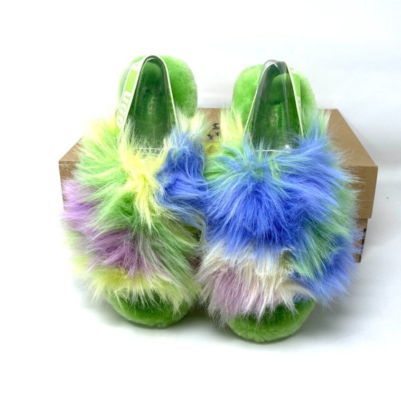 UGG FLUFF YEAH Women's Size 1117326 APL Fur Apple Green Slides Slippers Sandals - Picture 8 of 9